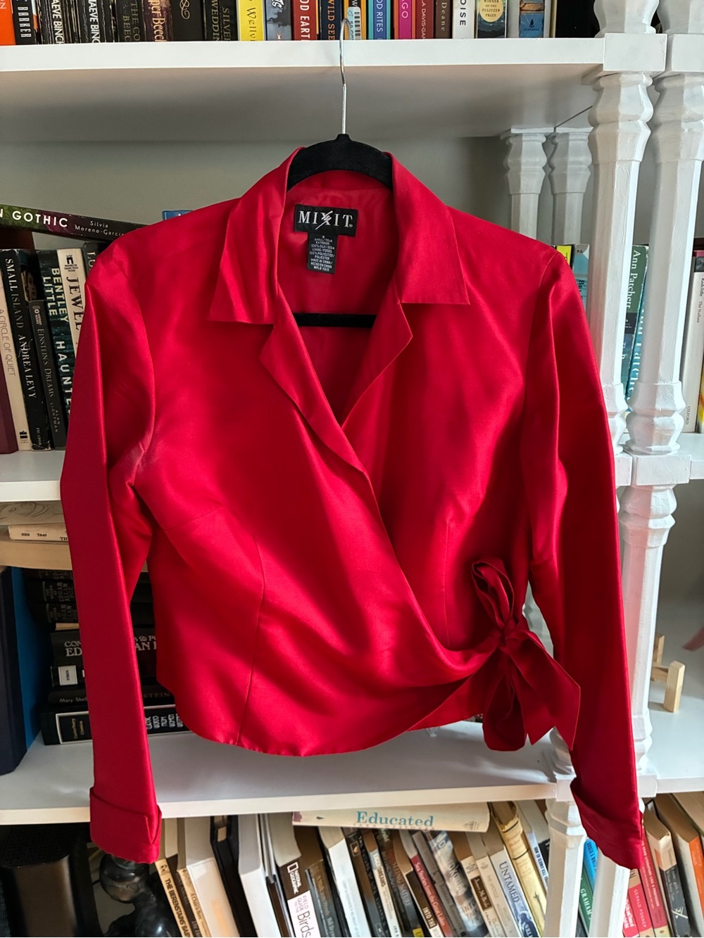 Mixit Bright Red Satin Wrap Blazer with Side Bow